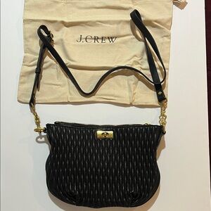 J. Crew Black Woven Leather Crossbody with Gold Hardware Accents